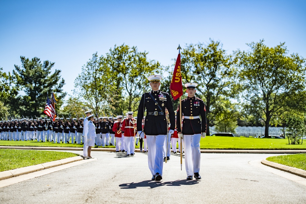 Military Funeral Honors with Funeral Escort are Conducted for U.S. Marine Corps Staff Sgt. Darin Hoover in Section 60 of Arlington National Cemetery