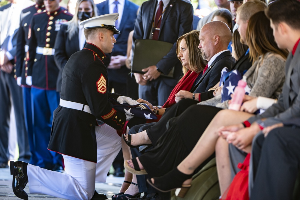 Military Funeral Honors with Funeral Escort are Conducted for U.S. Marine Corps Staff Sgt. Darin Hoover in Section 60 of Arlington National Cemetery