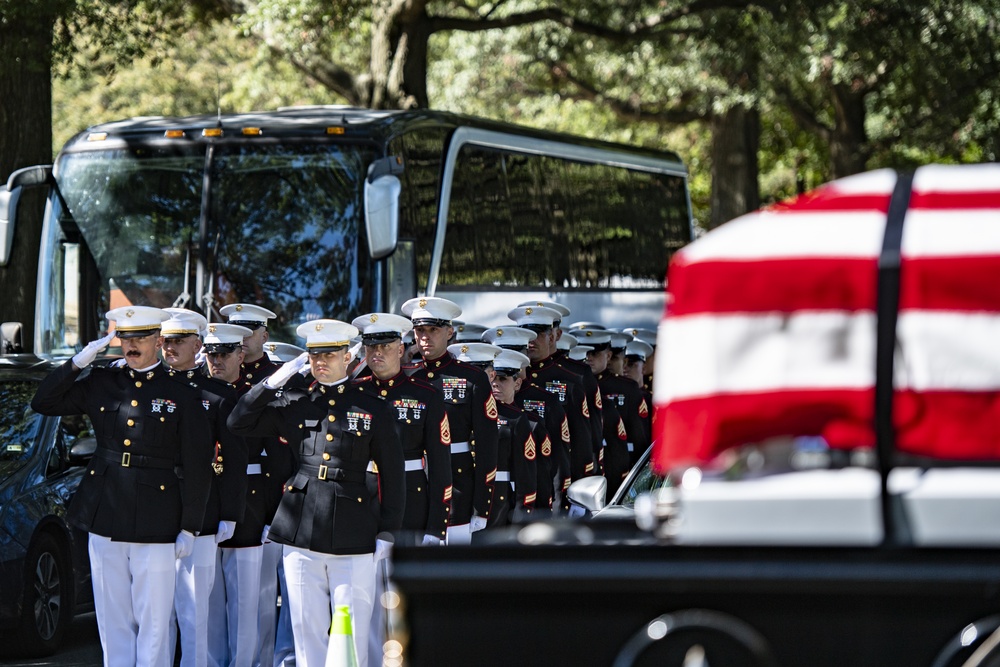 Military Funeral Honors with Funeral Escort are Conducted for U.S. Marine Corps Staff Sgt. Darin Hoover in Section 60 of Arlington National Cemetery