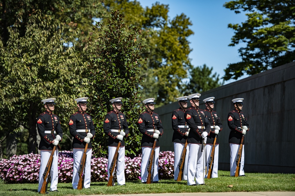 Military Funeral Honors with Funeral Escort are Conducted for U.S. Marine Corps Staff Sgt. Darin Hoover in Section 60 of Arlington National Cemetery