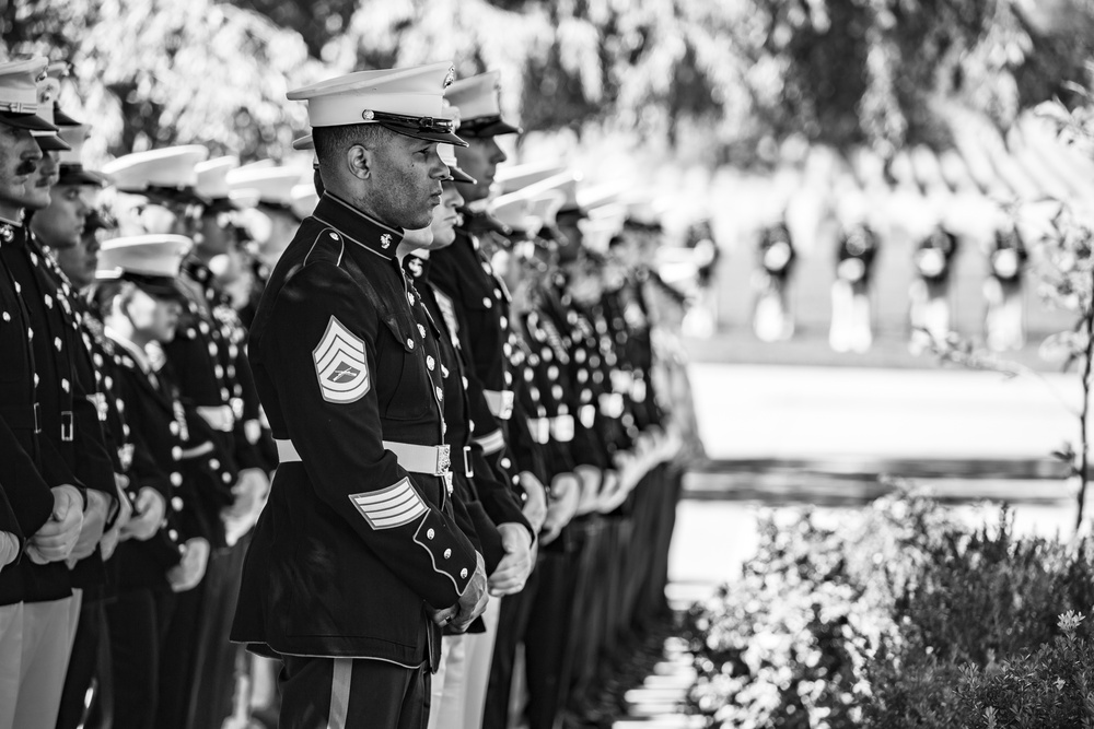 Military Funeral Honors with Funeral Escort are Conducted for U.S. Marine Corps Staff Sgt. Darin Hoover in Section 60 of Arlington National Cemetery