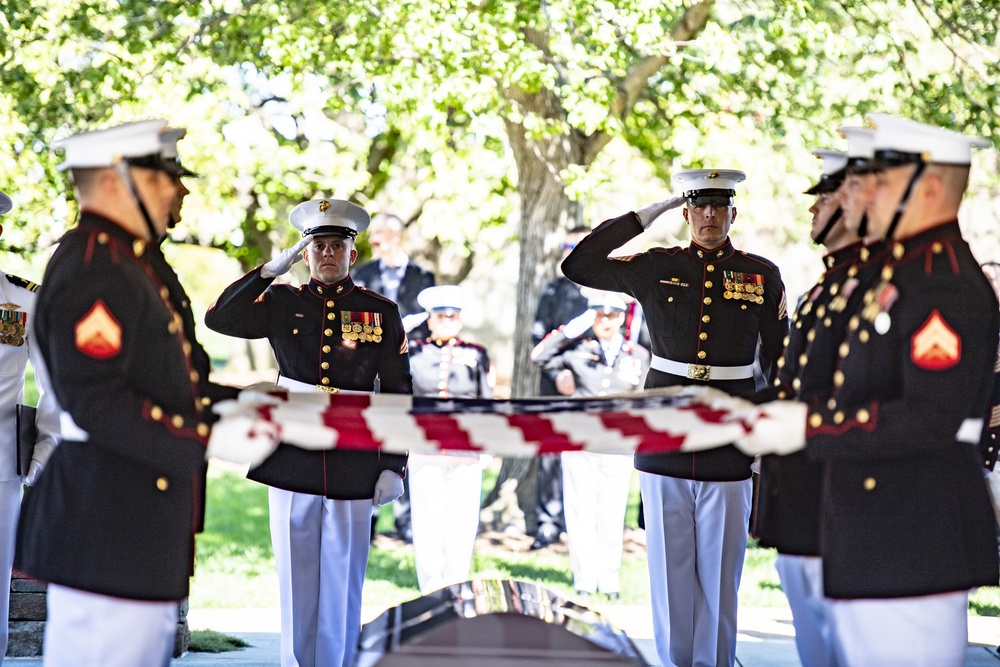 Military Funeral Honors with Funeral Escort are Conducted for U.S. Marine Corps Staff Sgt. Darin Hoover in Section 60 of Arlington National Cemetery