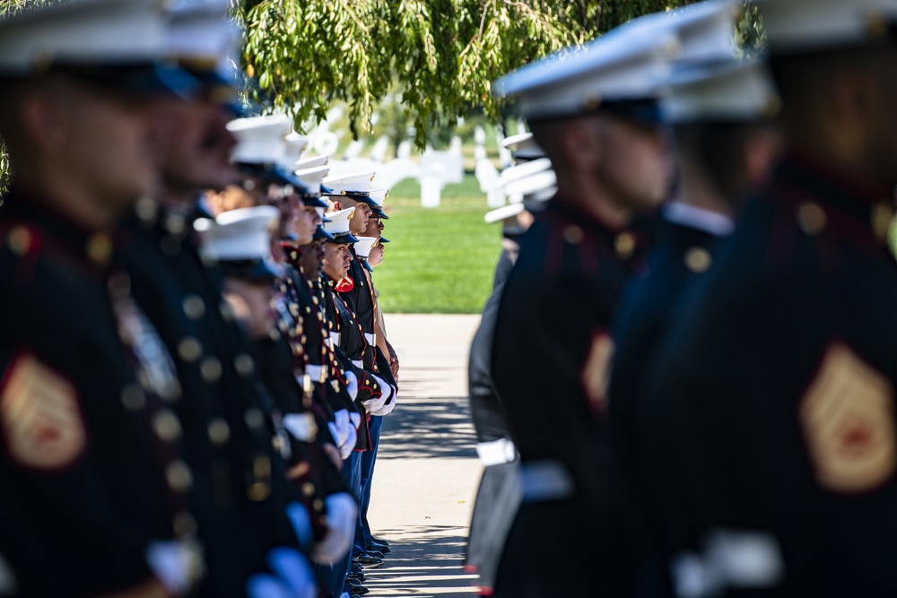 Military Funeral Honors with Funeral Escort are Conducted for U.S. Marine Corps Staff Sgt. Darin Hoover in Section 60 of Arlington National Cemetery