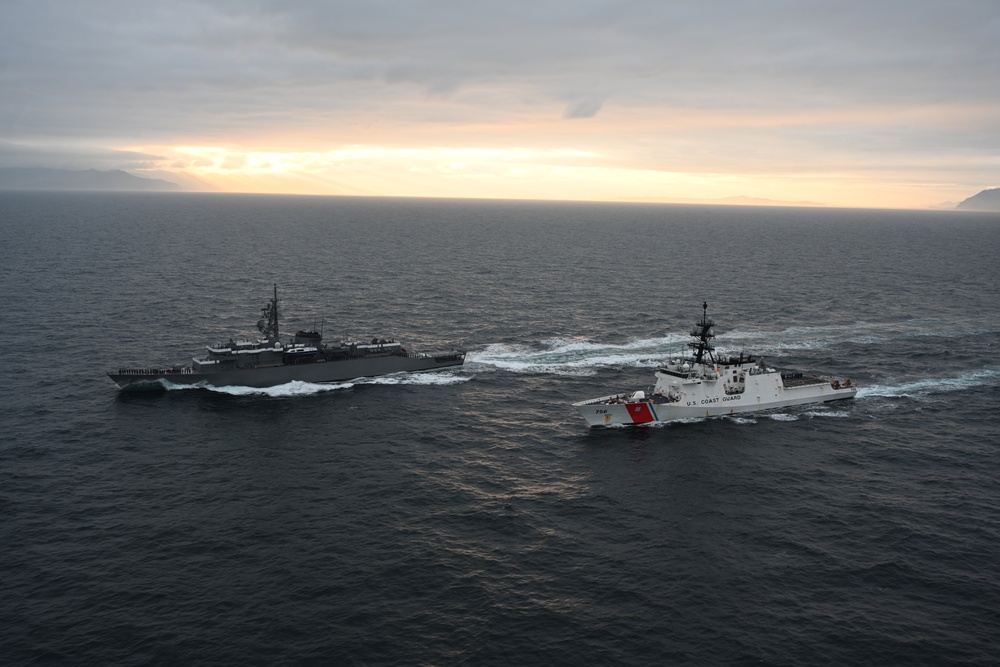 CGC Kimball, Japanese Navy training vessel conduct at-sea exercise near Dutch Harbor, Alaska