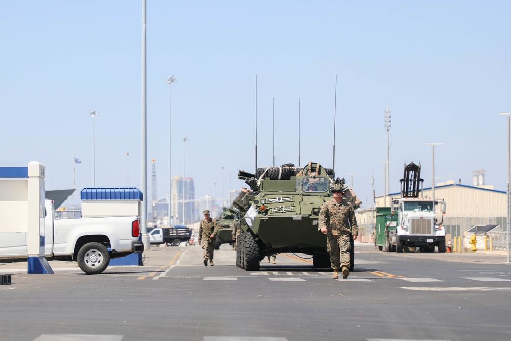 UNITAS 2021: U.S. Marines prepare gear for embarkation on the USS John P. Murtha