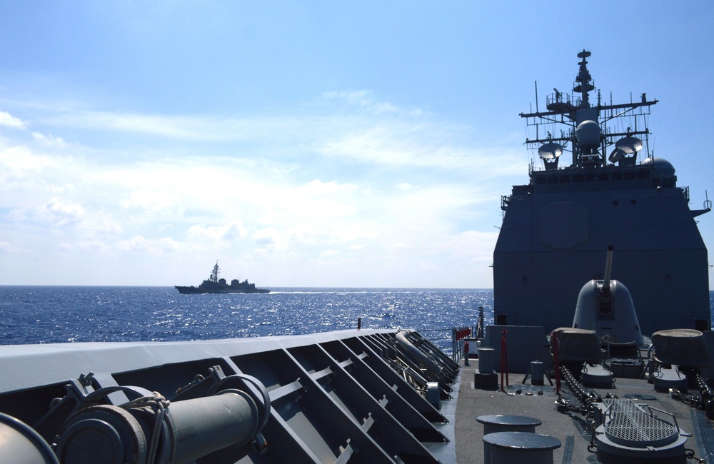 USS Lake Champlain (CG 57) Transits with Japan Maritime Self-Defense Force