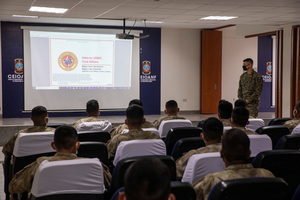 UNITAS 2021: USMC Civil Affairs team brief Peruvian Marines