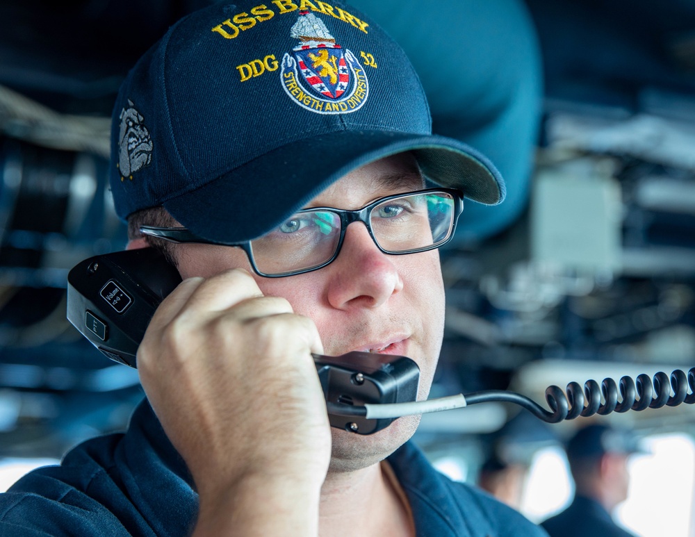 QM1 Jacob Worden Gives a Report from the Pilot House aboard USS Barry