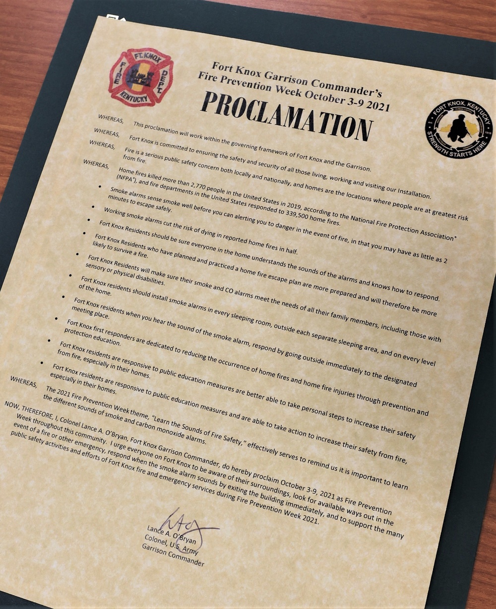 Fire Prevention Proclamation signed in accordance with more than century-old tradition