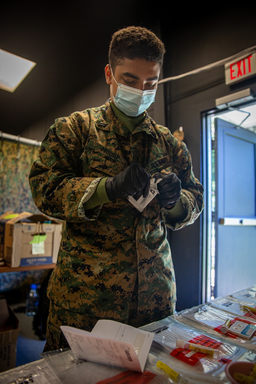 U.S. Navy Corpsmen Organize Patient Labs on Task Force Quantico