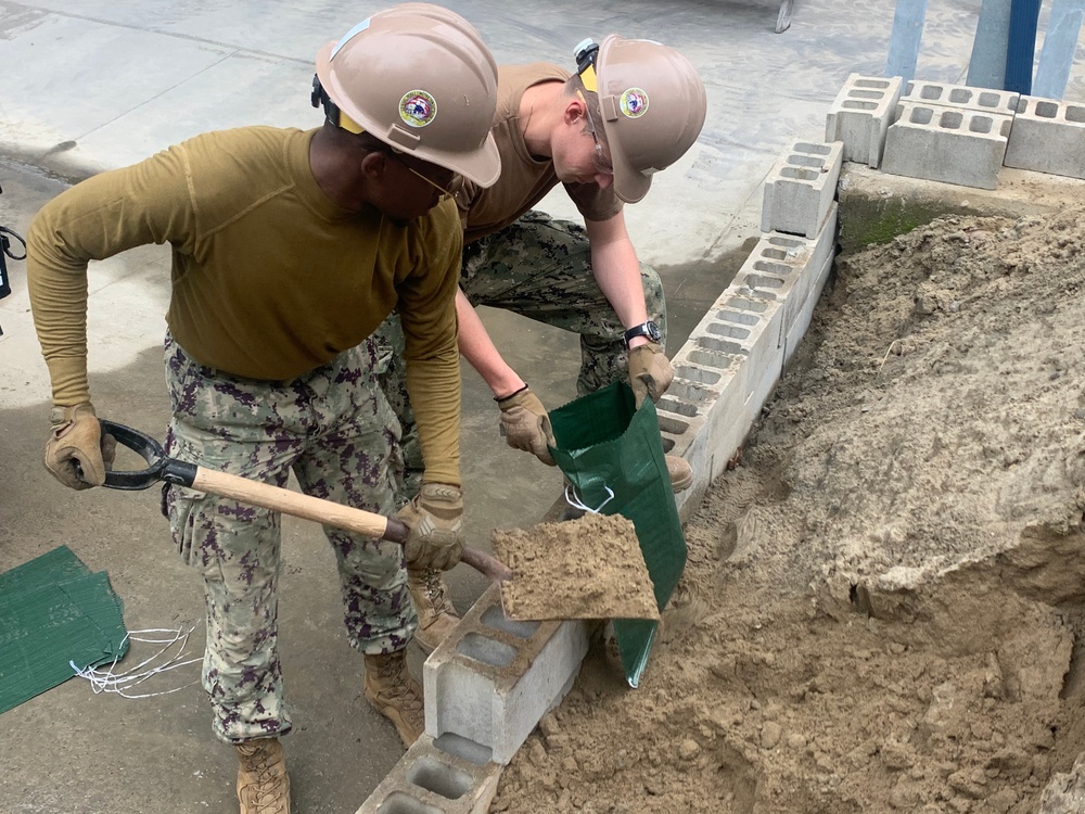 US Navy Seabees assigned NMCB-5 set Tropical Cyclone Conditions of Readiness onboard Commander, Fleet Activities Chinhae
