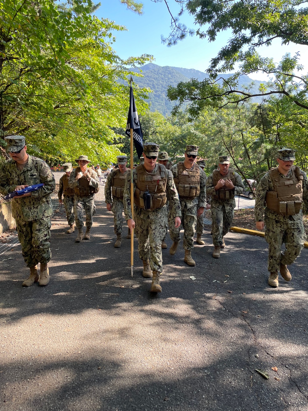 US Navy Seabees assigned NMCB-5 participate in Commander, Fleet Activities Chinhae’s 9/11 Memorial March