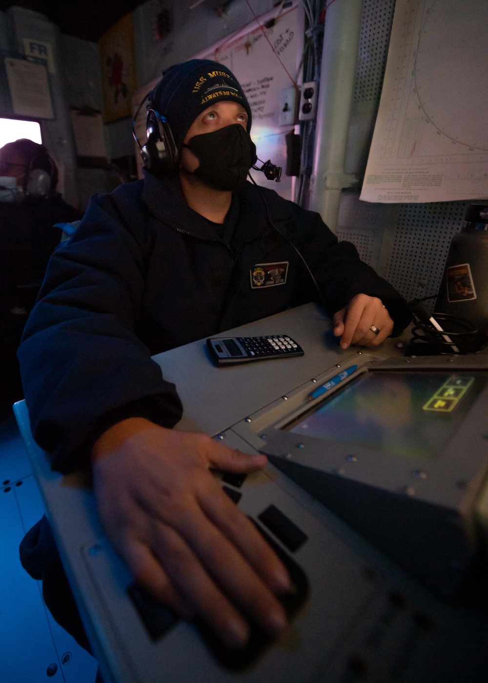 USS Mustin Sailor Monitors Submarine Contacts in Sonar Control During SIFOREX 2021