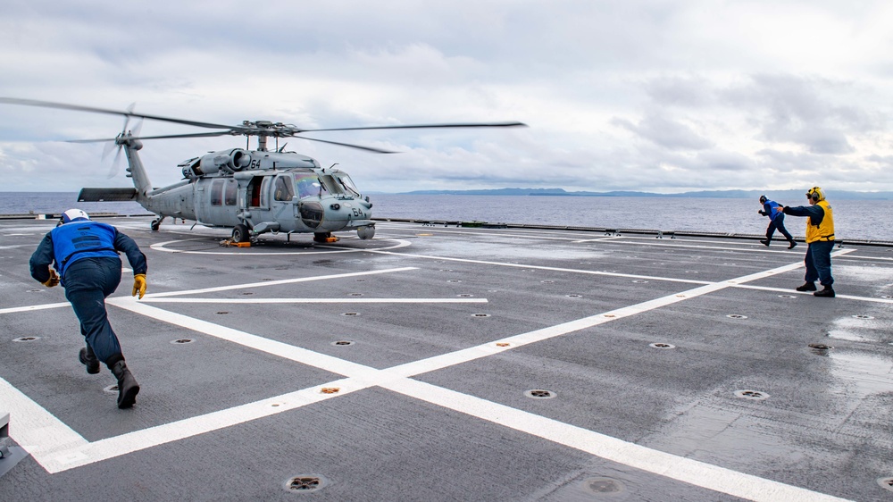 USS Charleston Sailors conduct flight operations