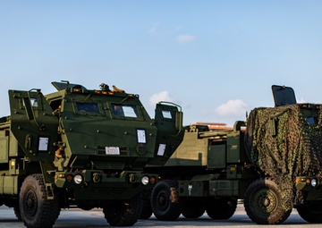U.S. Marines load and offload HIMARS during Exercise Noble Jaguar 2021
