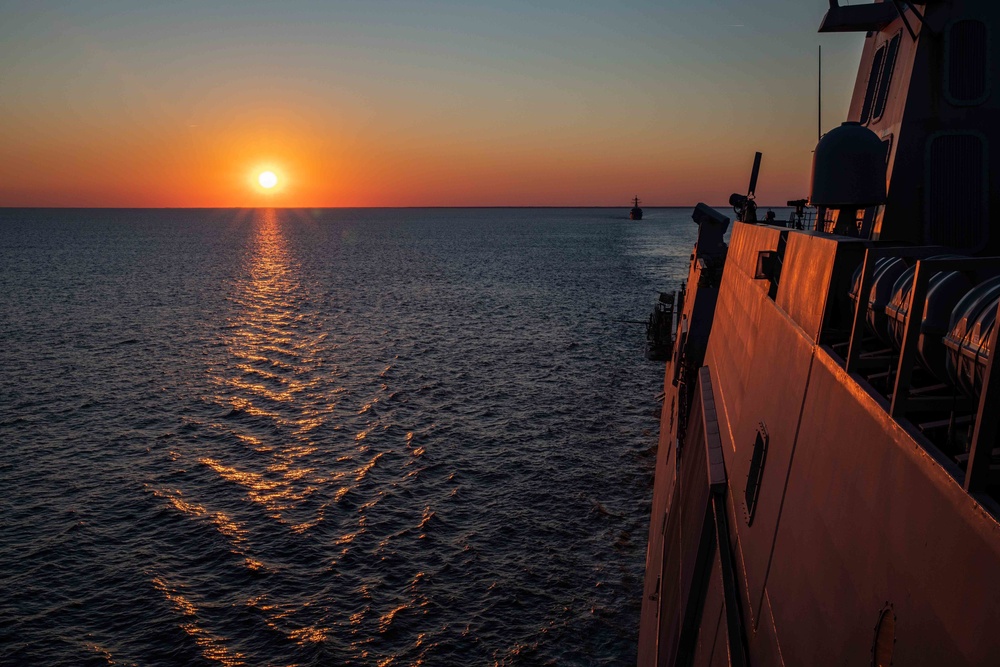 U.S. Navy Ships Conduct Surface Warfare Training