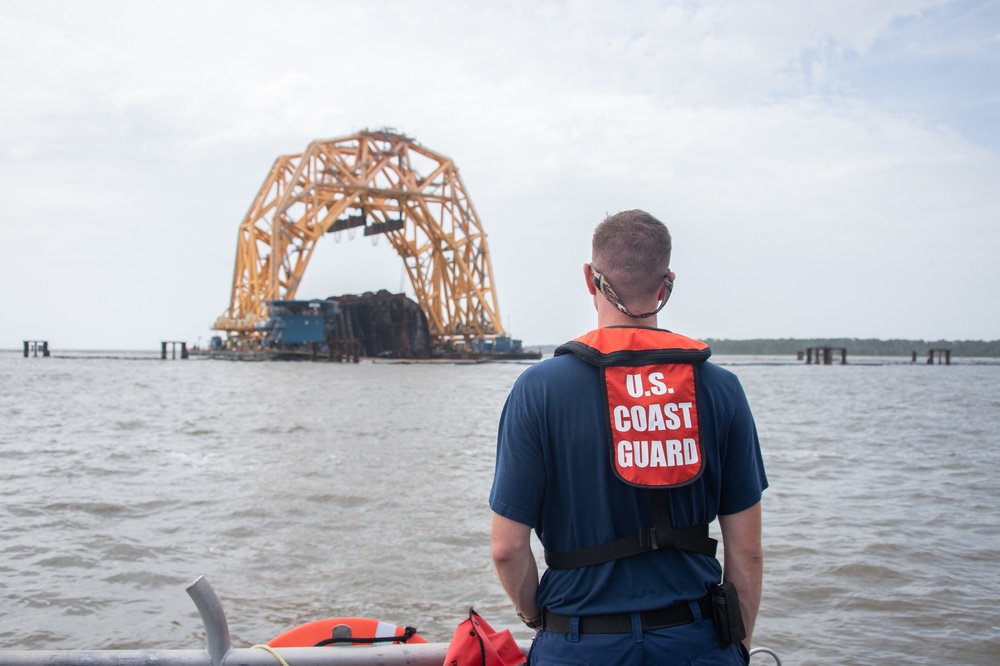 Coast Guard Station Brunswick crews oversee the Golden Ray wreck