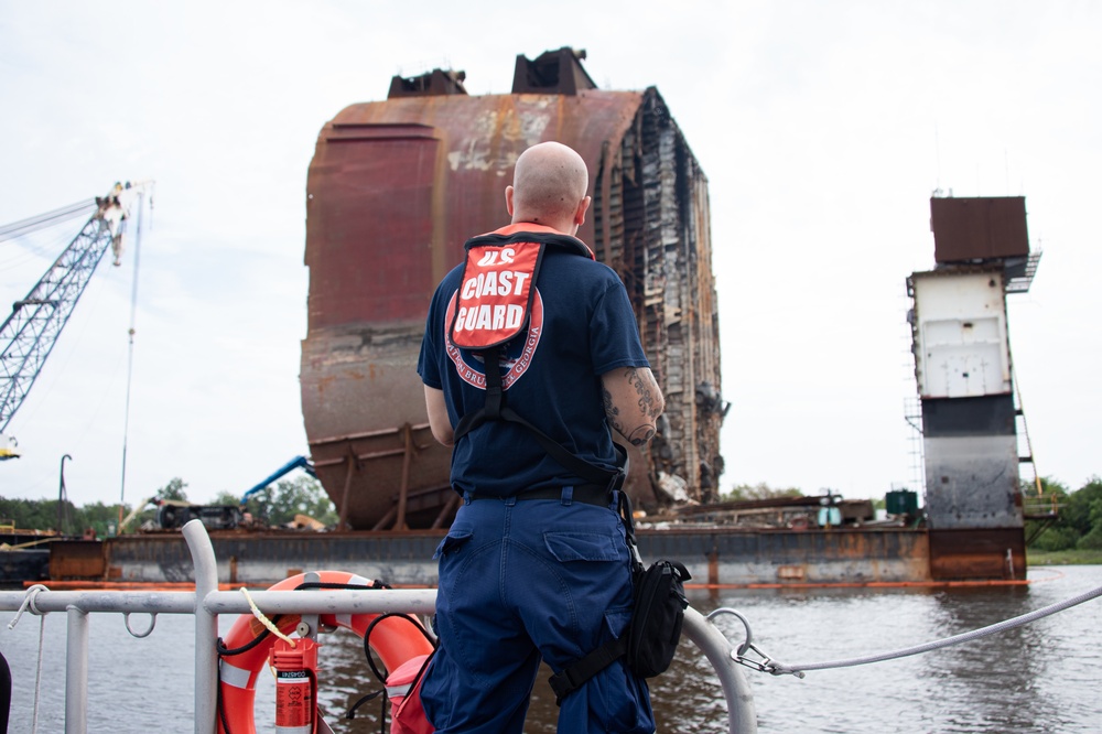 Coast Guard Station Brunswick crews oversee the Golden Ray wreck