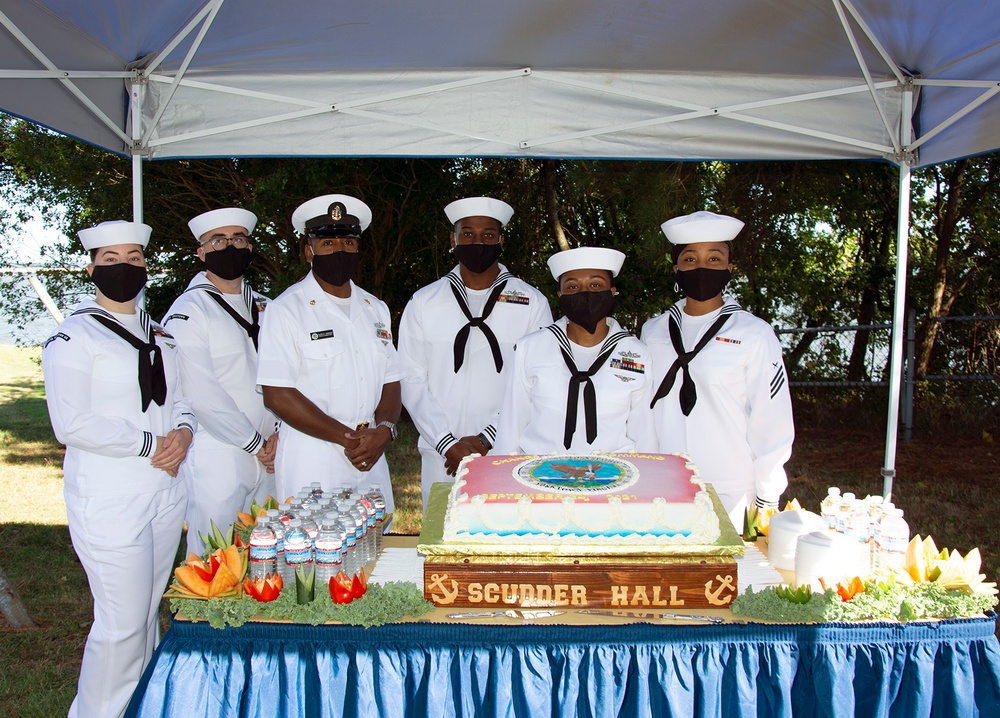 Sailors from Scudder Hall Galley created a beautiful cake for the change of command.