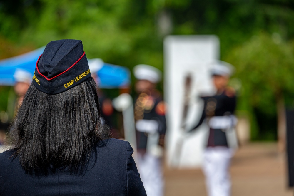 Marines with Silent Drill Platoon march during a performance at the 12th Montford Point Marine Day Ceremony