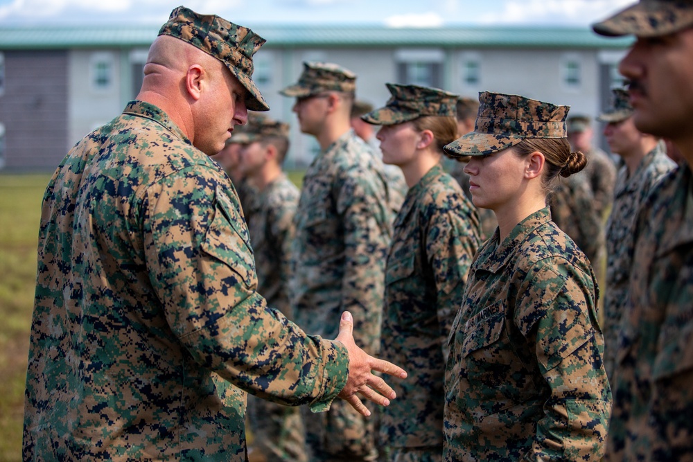 Marines with 3rd Battalion, 6th Marine Regiment receive a French Fourragere