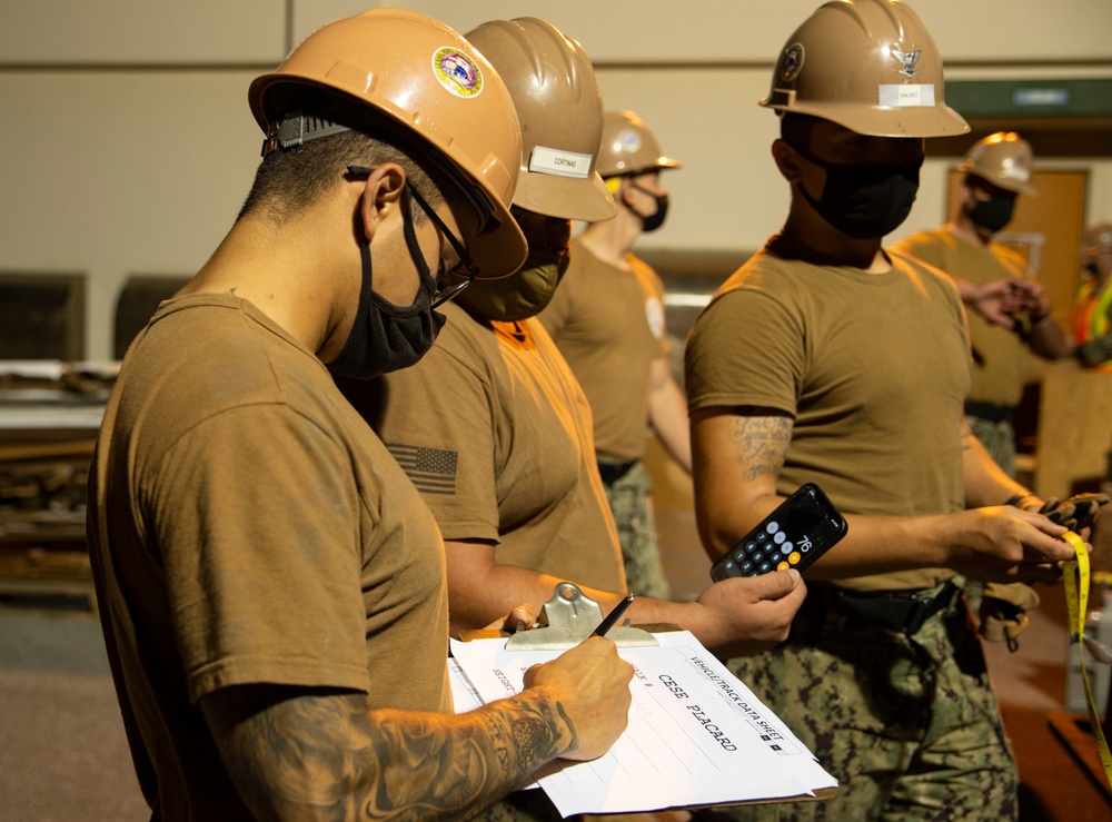 US Navy Seabees assigned to Naval Mobile Construction Battalion 5 complete mount-out exercise