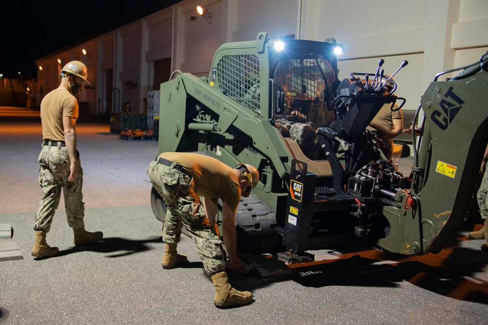 US Navy Seabees assigned to Naval Mobile Construction Battalion 5 complete mount-out exercise