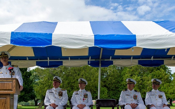 Naval Submarine Base (SUBASE) New London held its 52nd change of command as Capt. Todd Moore relinquished command to Capt. Kenneth Curtin Jr. , Sep. 24, during an outdoor ceremony near the base’s North Lake Pavilion.