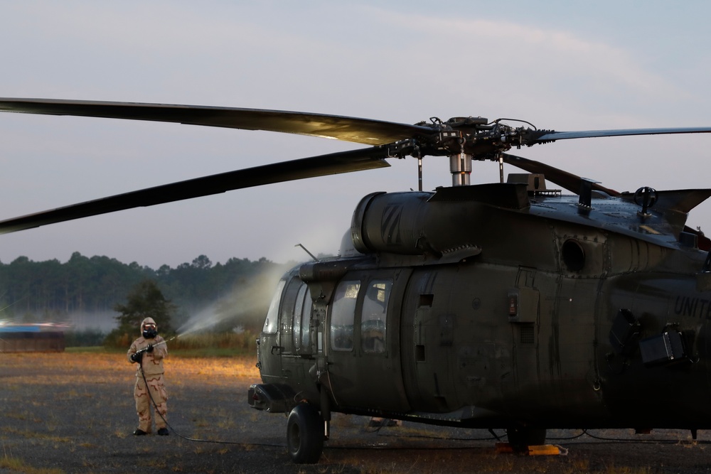 U.S. Army Soldiers Practice Aircraft Decontamination