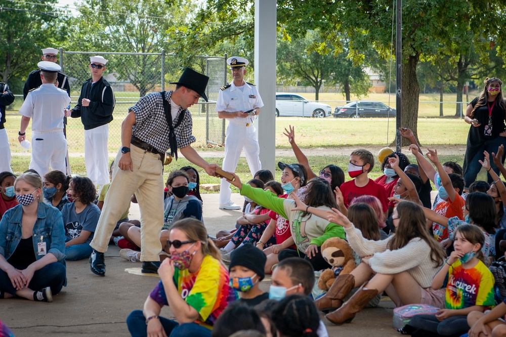 USS Constitution crew member speaks at elementary school