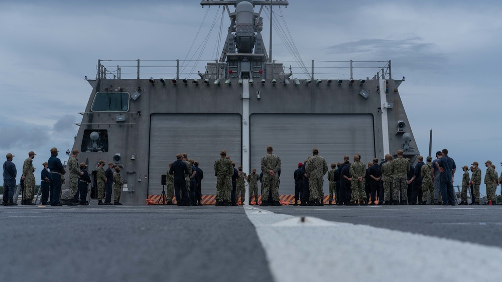 USS Jackson (LCS 6) Sailors Gather for All Hands Call