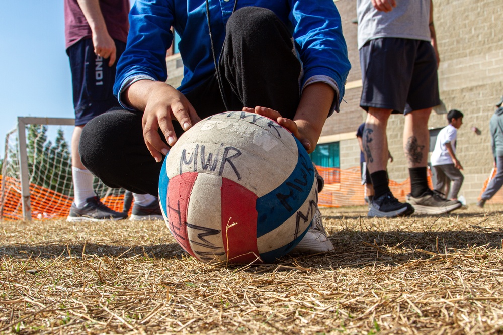 Soldiers Play Soccer With Afghan Personnel