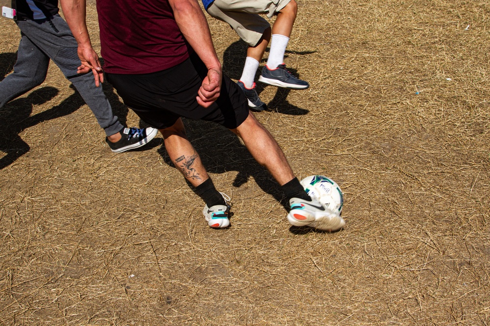 Soldiers Play Soccer With Afghan Personnel