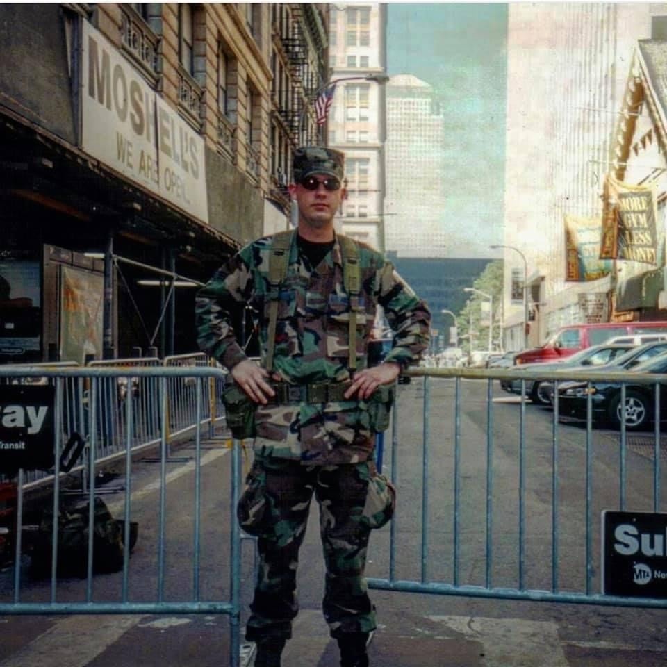 Chief Master Sgt. Tim Russer stands watch in front of Ground Zero