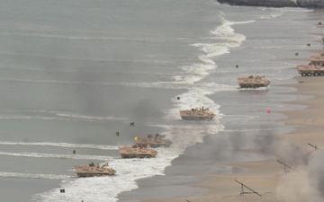 Peruvian Marine Amphibious Assault Vehicles Land on the Beach