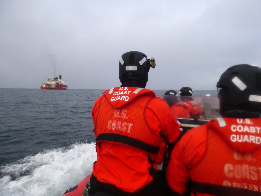 Coast Guard Cutter Healy crewmembers conduct cutter boat operations in Baffin Bay