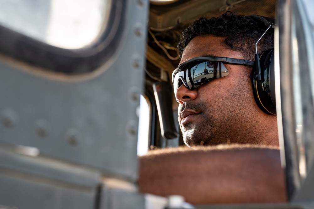 U.S. Air Force Airman Prepares To Offload Cargo