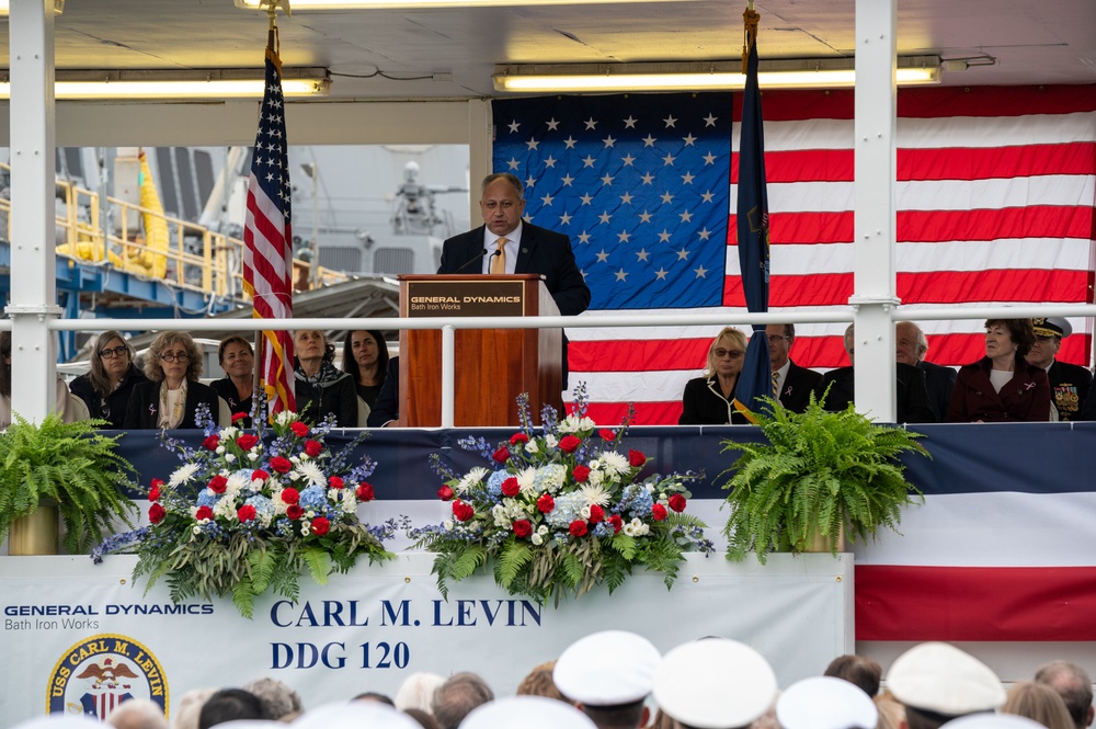 SECNAV Del Toro Attends USS Carl M. Levin Christening