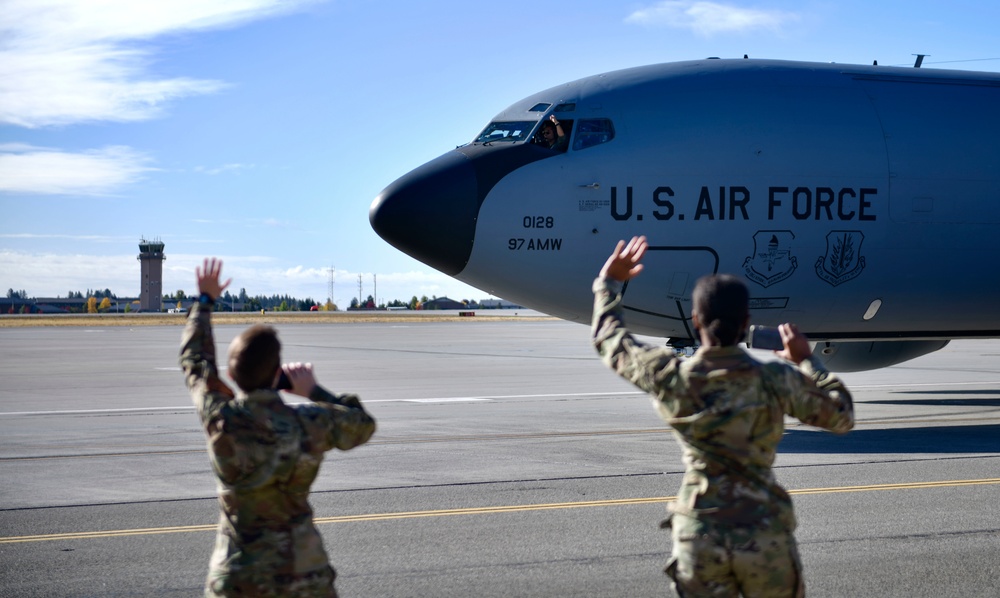 Fairchild AFB launches 20 KC-135s in minimum interval takeoff