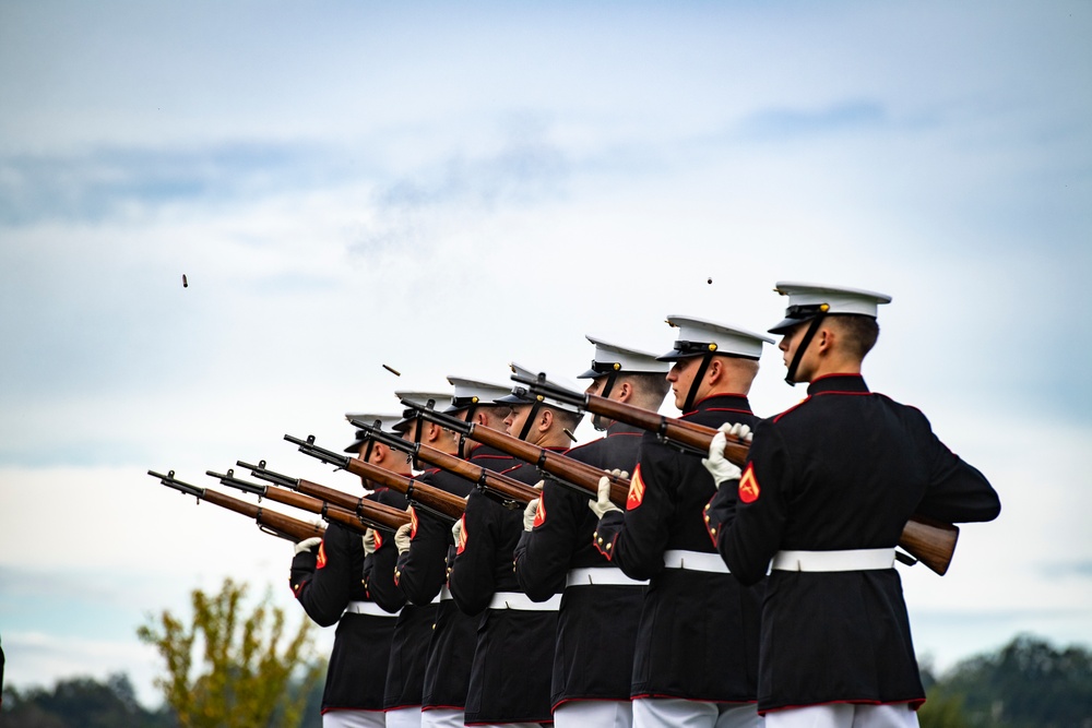 Military Funeral Honors with Funeral Escort are Conducted for U.S. Marine Corps Sgt. Fred Farris in Section 62