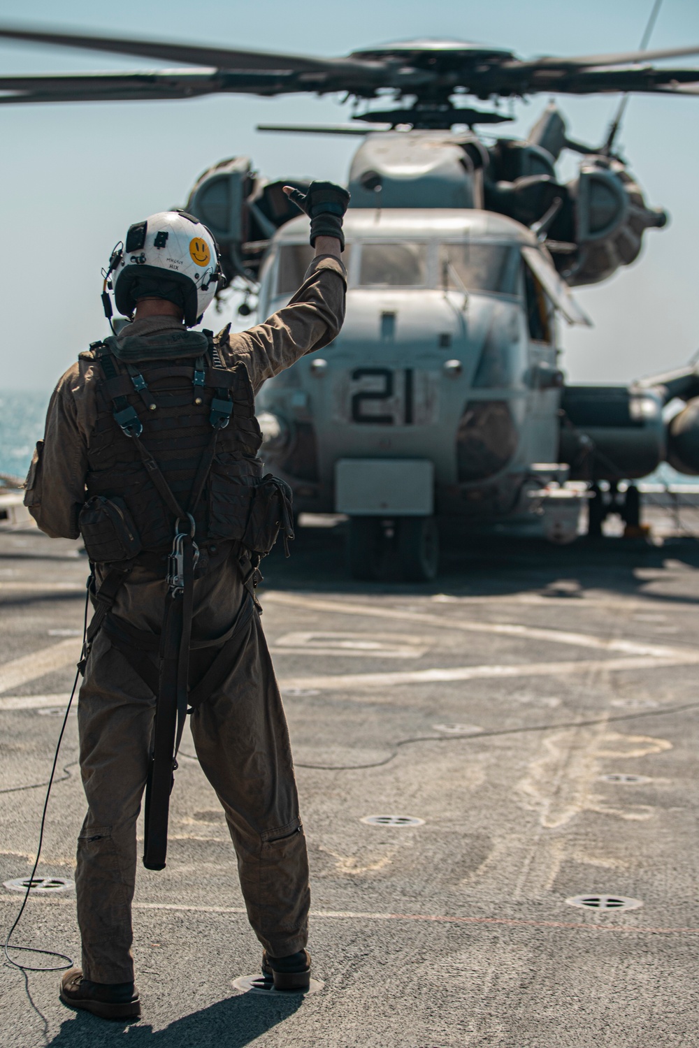 CH-53E Super Stallion maintenance aboard USS Portland