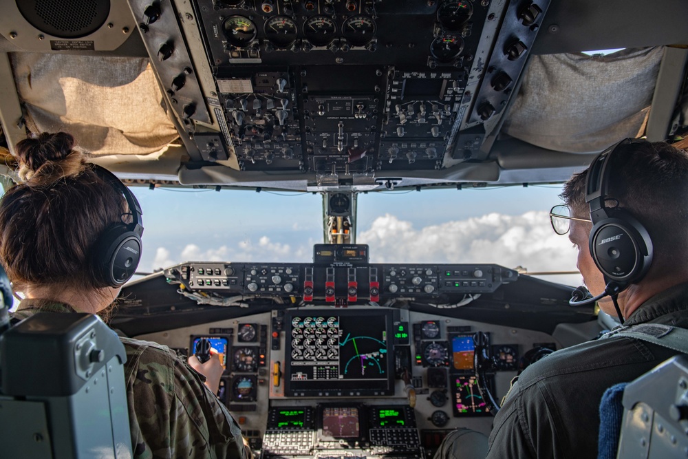 909th Air Refueling Squadron refuels 67th Fighter Squadron F-15C Eagles