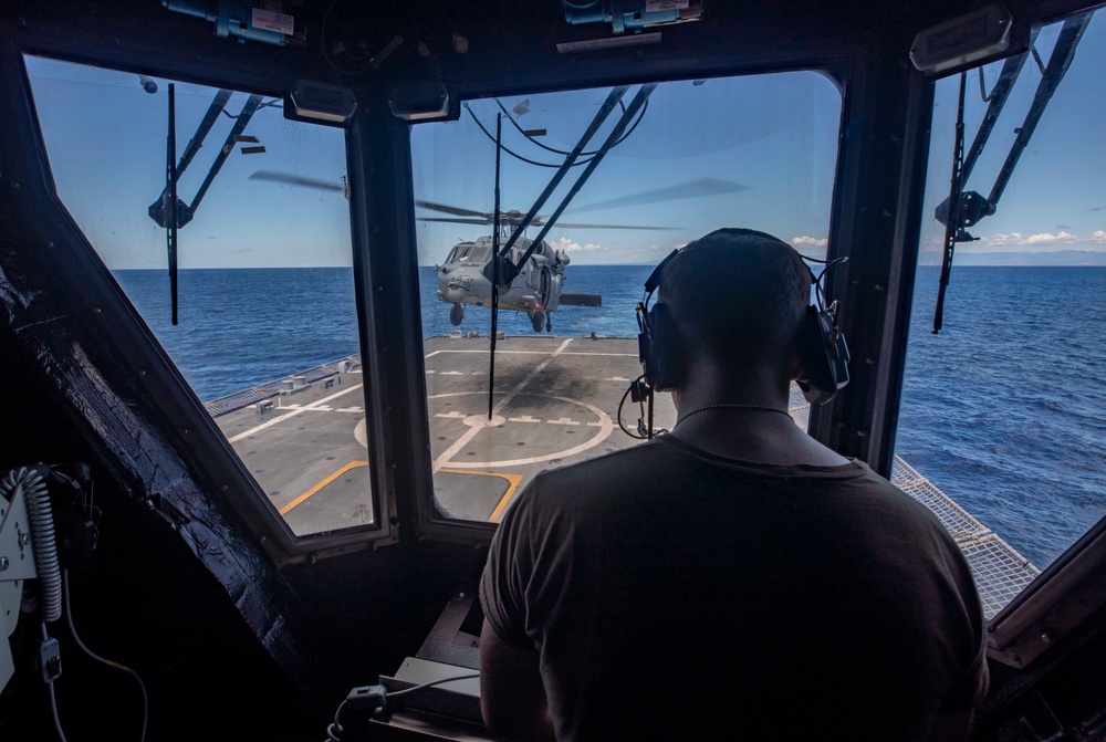 HSC 28 Helo Takes Off From the Flight Deck