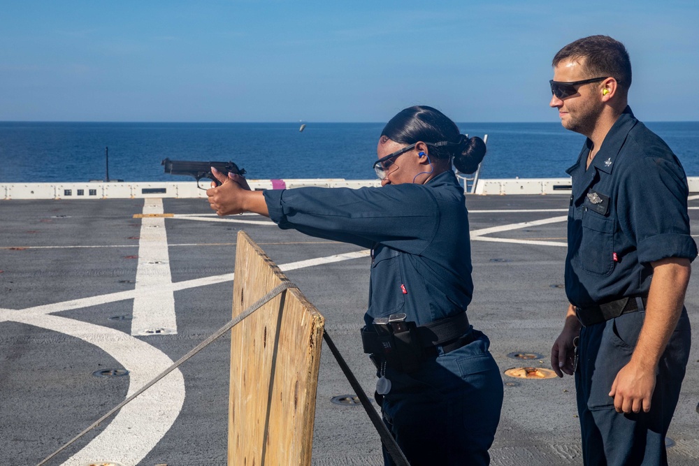 USS Arlington Sailors Conduct Weapon Proficiency Training