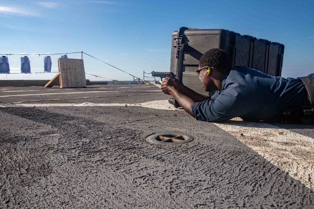 USS Arlington Sailors Conduct Weapon Proficiency Training