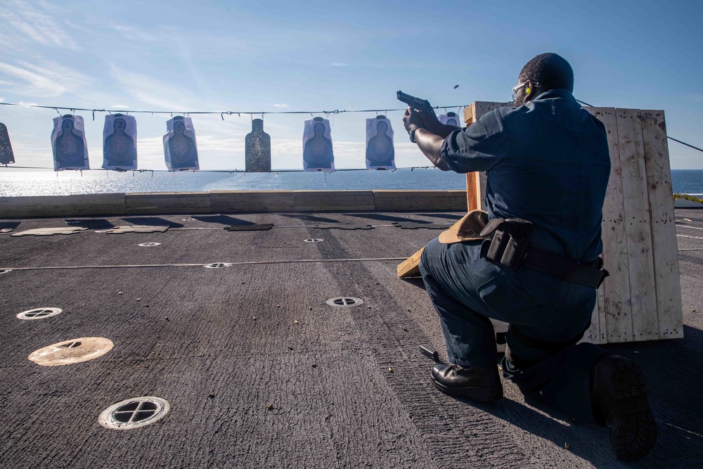 USS Arlington Sailors Conduct Weapon Proficiency Training