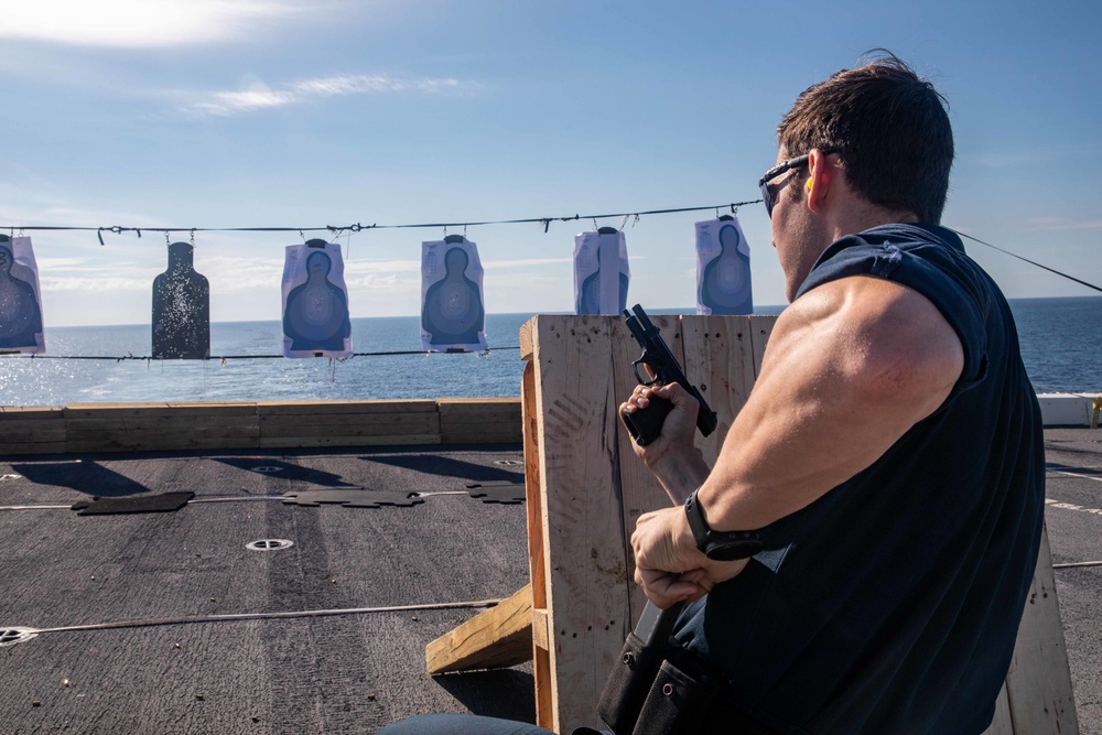 USS Arlington Sailors Conduct Weapon Proficiency Training