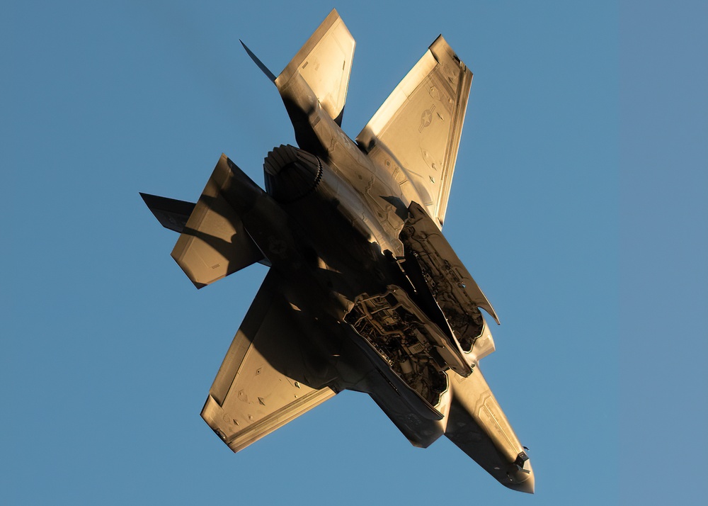 F-35 Demo Team flies at sunset over the California Capital Airshow