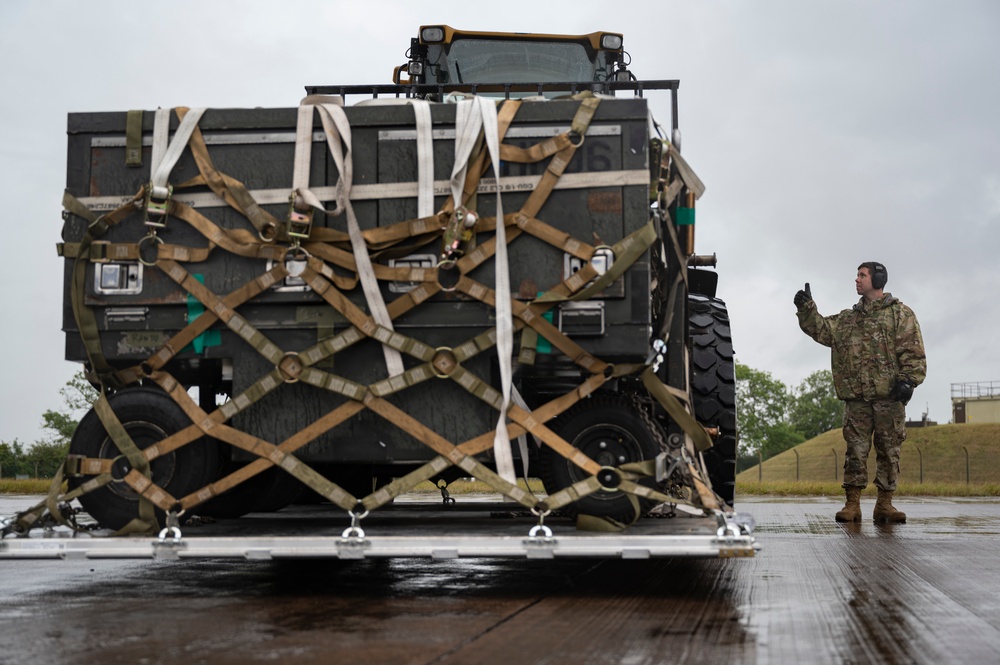 9th EBS receives mission support cargo at RAF Fairford for BTF Europe