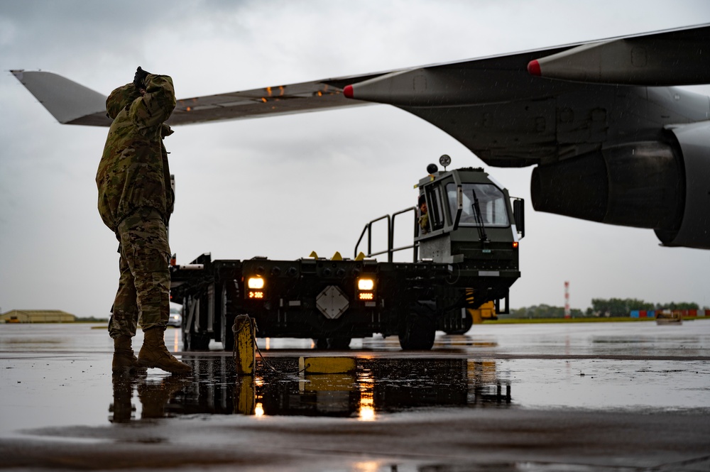 9th EBS receives mission support cargo at RAF Fairford for BTF Europe